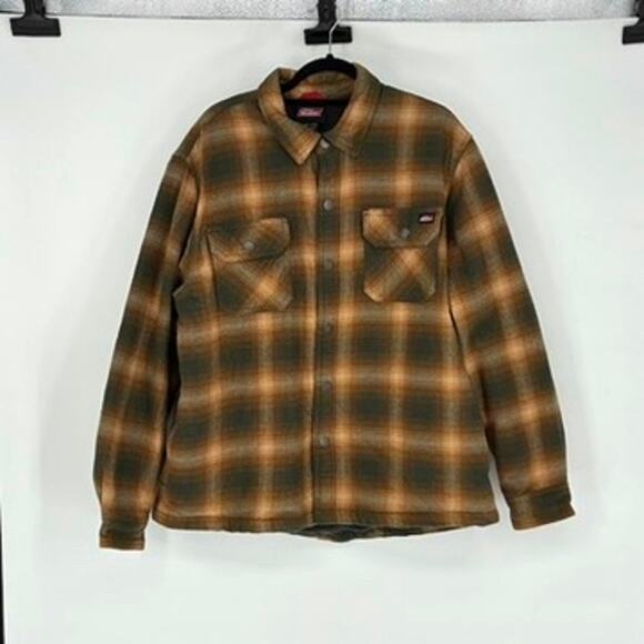 Dickies Men's Tan and Gray Plaid Fleece-Lined Snap Front Jacket - Size XL - Picture 1 of 9